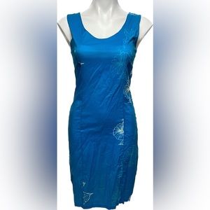 CARIBELLE BATIK COTTON CARIBBEAN BLUE FLORAL TROPICAL SHEATH DRESS